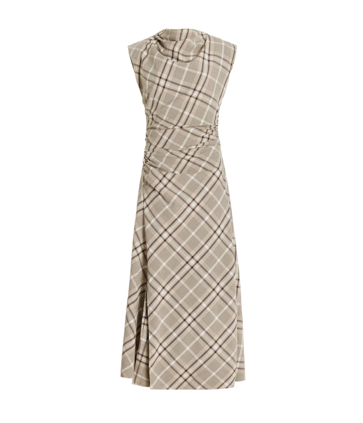 Simkhai Burke Short Sleeve Draped Midi Dress in Sand Plaid Sale