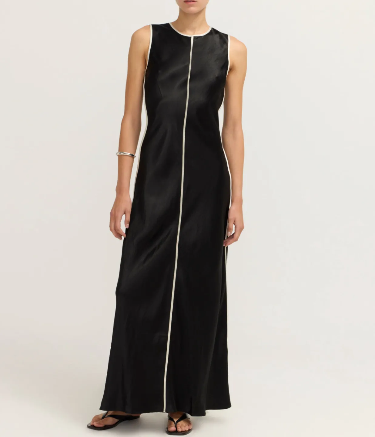 Third Form Crush Contrast Bind Maxi Tank Dress in Black and Cream Store
