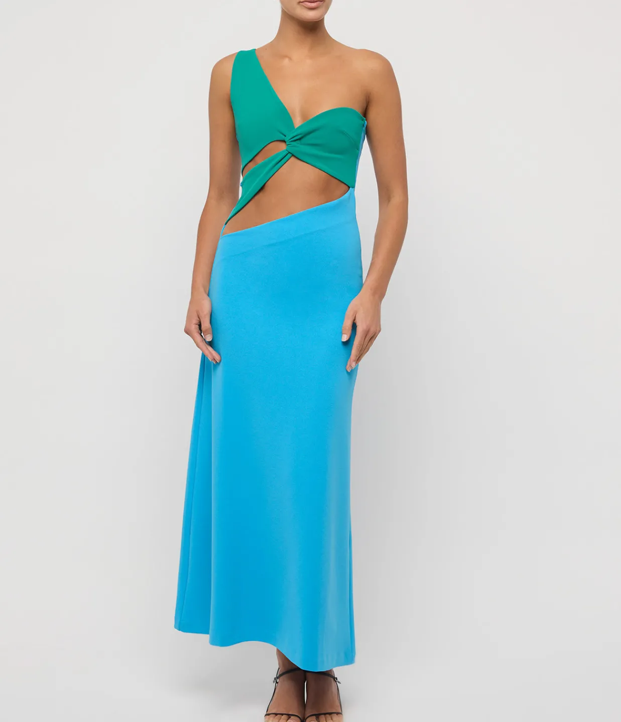 Aaizel Cut Out One Shoulder Maxi Dress in Peppermint and Aqua Shop