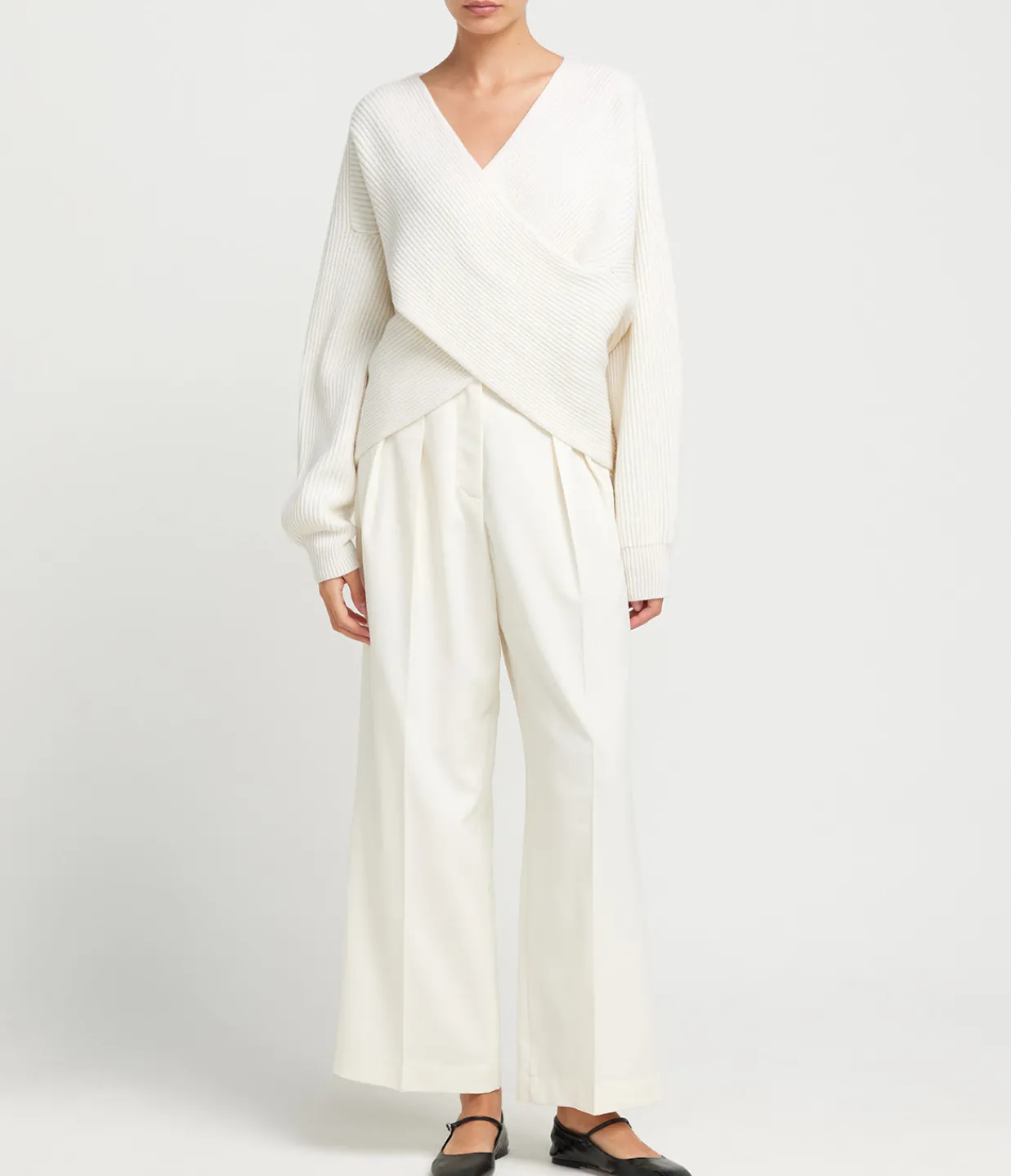 Almada Gia Cashmere and Merino Cross Wrap Sweater in Ivory Outlet