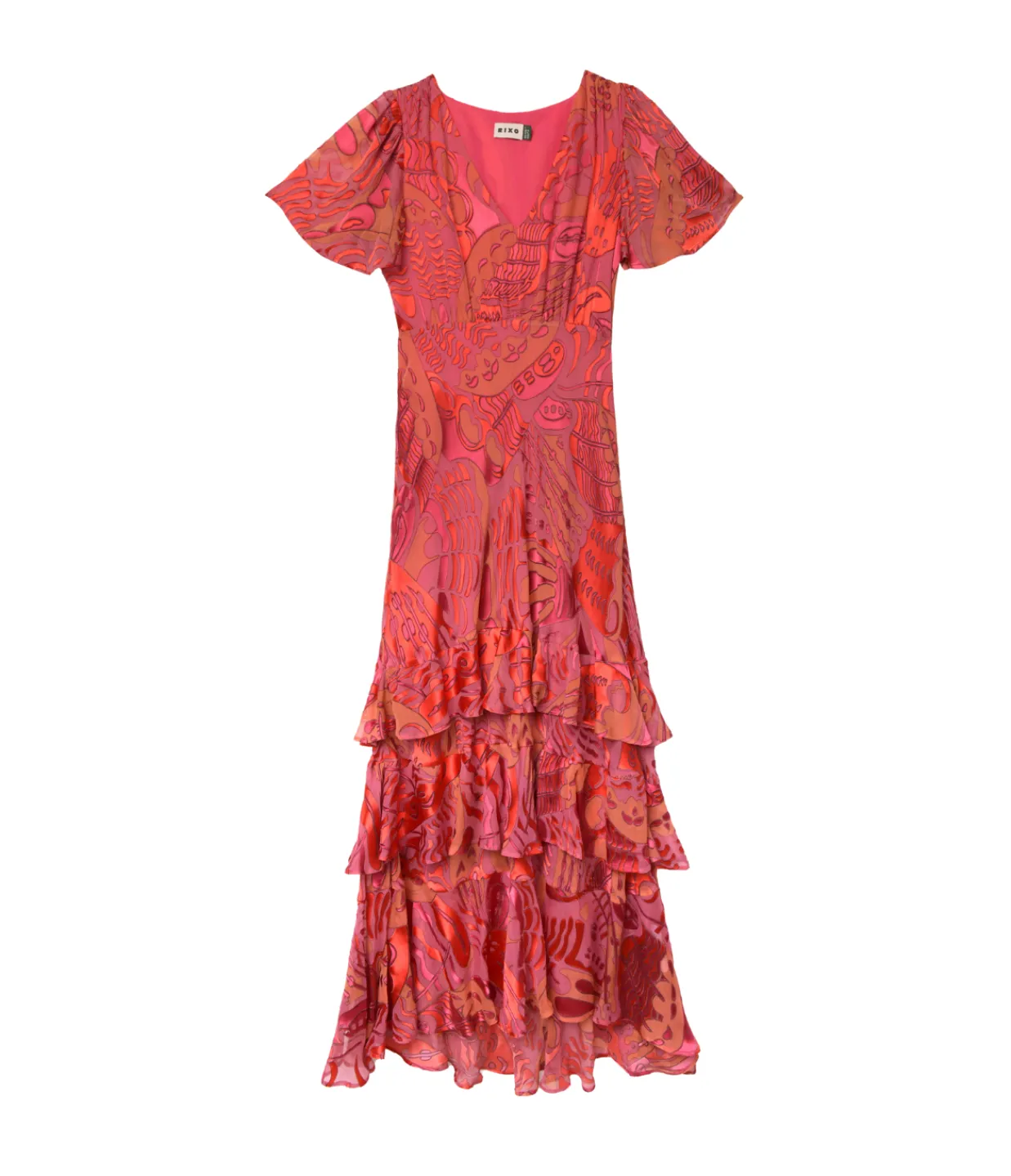 Rixo Gilly Short Sleeve Maxi Dress in Butterfly Devore Pink Online
