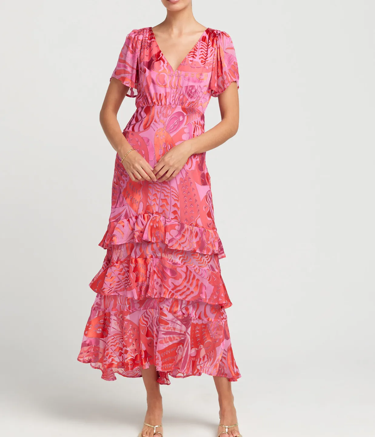 Rixo Gilly Short Sleeve Maxi Dress in Butterfly Devore Pink Online