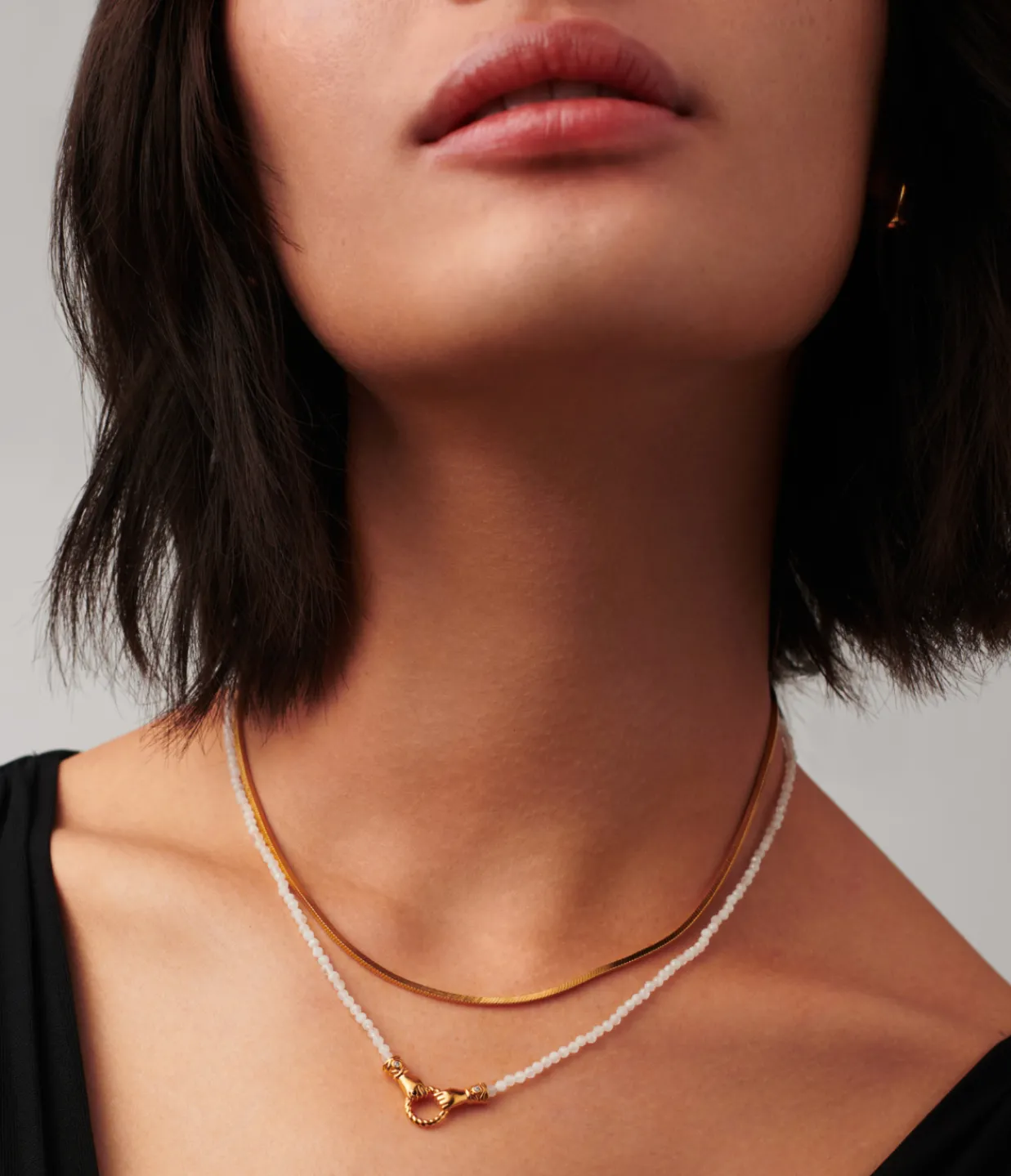 Missoma Harris Reed In Good Hands Mini Beaded Gemstone Necklace in Gold and Pearl Hot